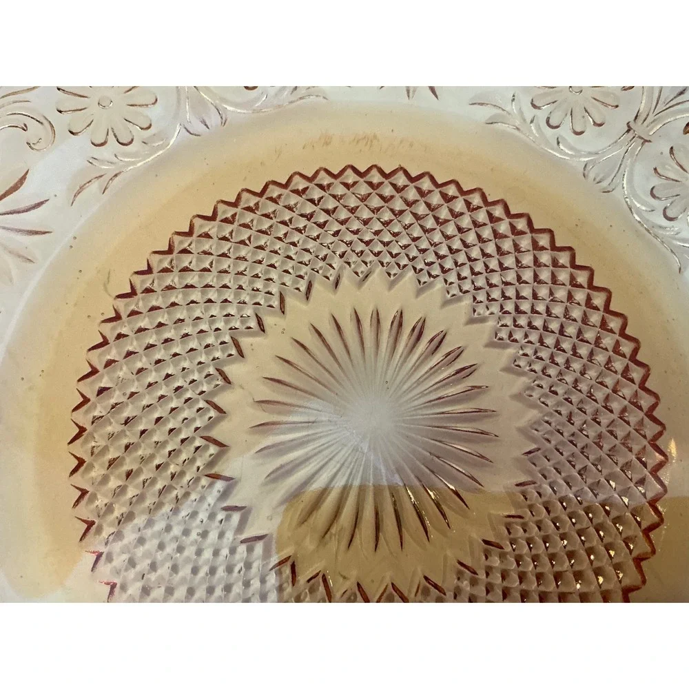 Vintage Tiara Sandwich Glass Plate Amber Floral Embossed 8 Incha